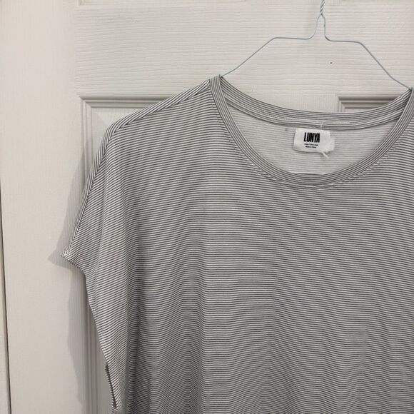 Lunya Cotton Midi Dress Cap Sleeve Striped Boxy Size Large XL White Black - Picture 4 of 10